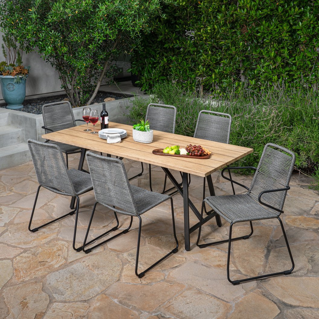 Linden Hills 7pc Eucalyptus and Rope Dining Set